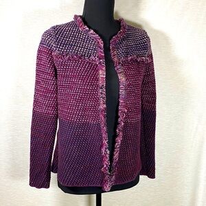 Chico’s Open Front Knit Jacket Women’s‎ Small Petite Purple Fringe Career Office